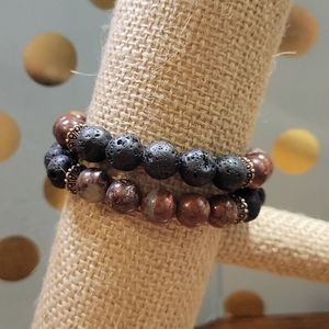 Jasper & Lava Bead Aromatherapy Bracelet Set